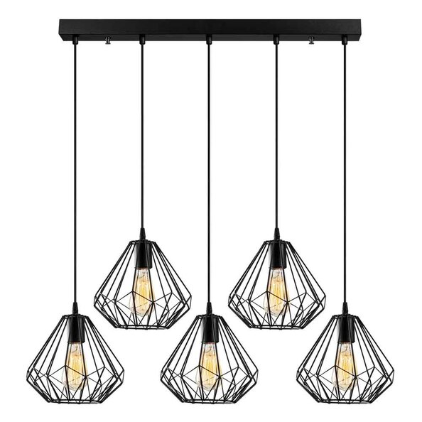 Diamond 5 Light Metal Ceiling Pendant Light in Black