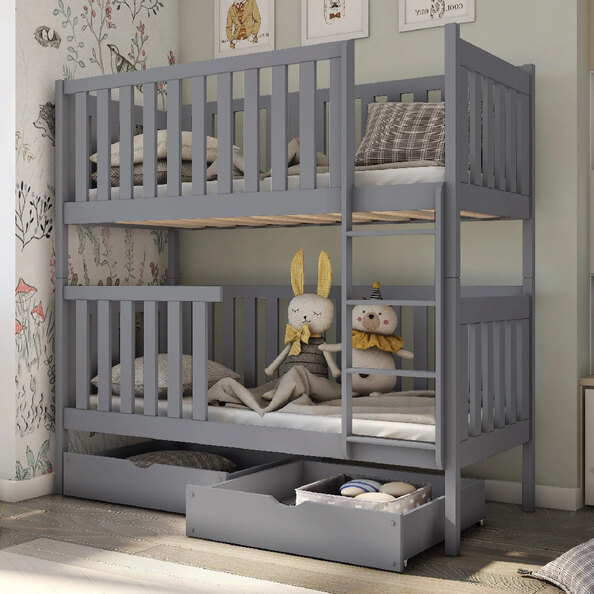 Dieppe Wooden Bunk Bed With Foam Mattress In Grey