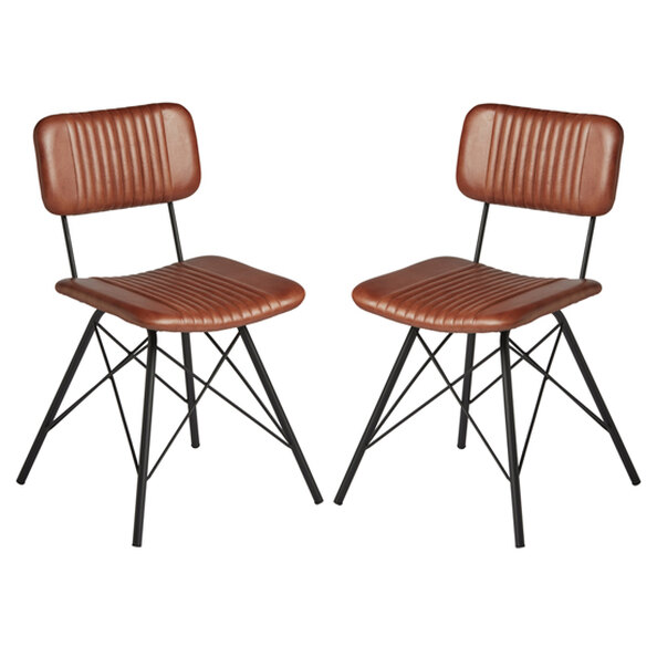 Dinas Bruciato Genuine Leather Dining Chairs In Pair