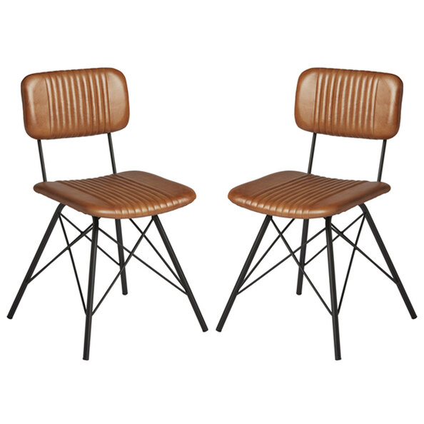 Dinas Light Tan Genuine Leather Dining Chairs In Pair