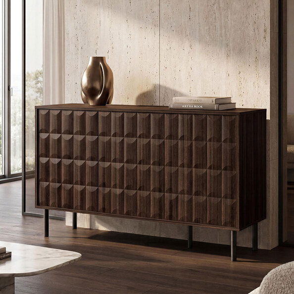 Diora Wooden Sideboard with 3 Doors in Espresso and Dark Wood