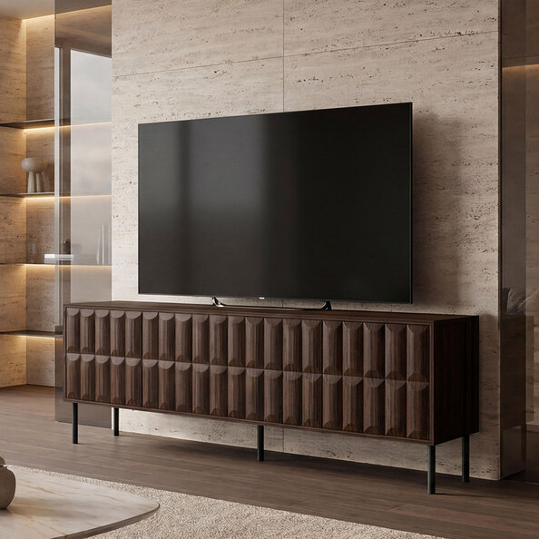 Diora Wooden TV Stand with 4 Doors in Espresso and Dark Wood