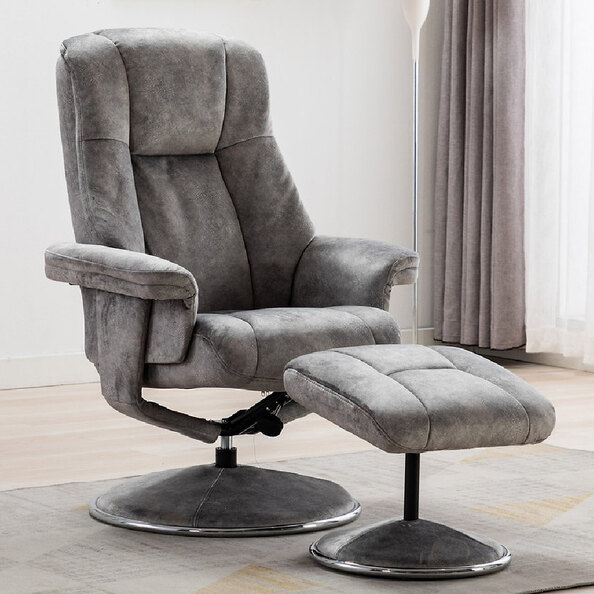 Dollis Fabric Recliner Chair With Stool In Elephant