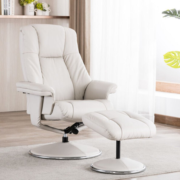 Dollis Leather Recliner Chair With Stool In Mushroom