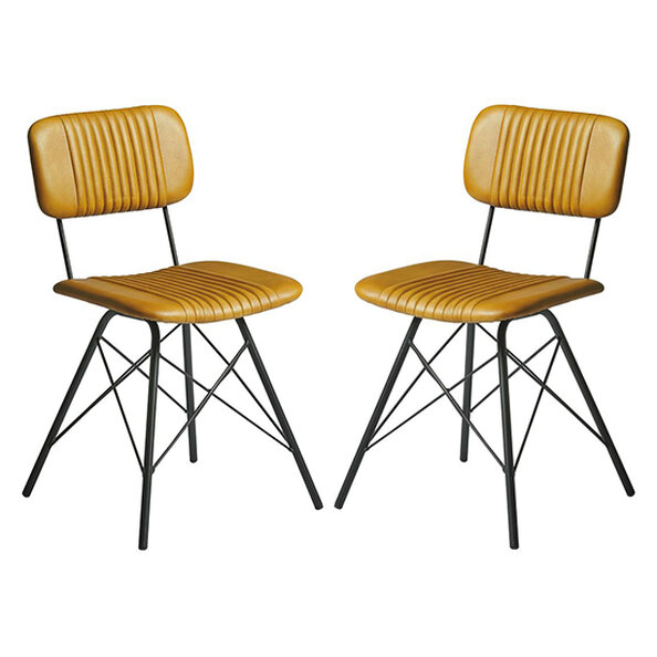 Donna Vintage Gold Genuine Leather Dining Chairs In Pair