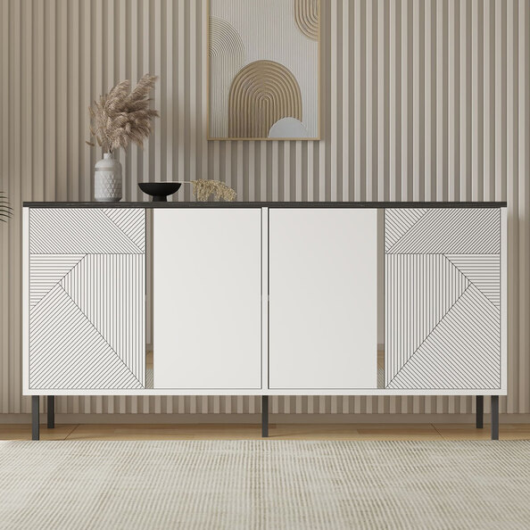 Dora Wooden Sideboard with 3 Doors in White and Royal