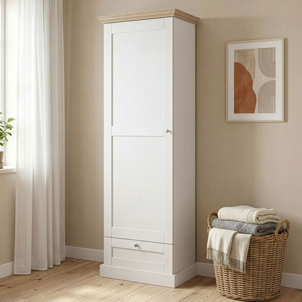 Dorelan Tall Wooden Storage Cabinet in White and Oak