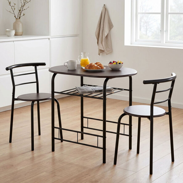 Dorevo Wooden Dining Table with 2 Chairs in Black and Walnut