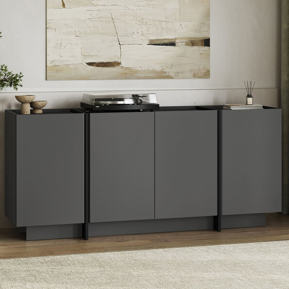 Dormin Wooden Sideboard with 4 Doors in Anthracite and Black