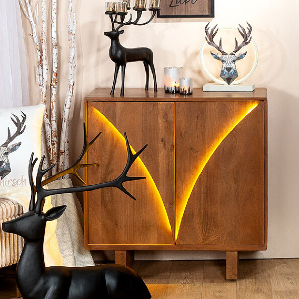 Dorvian Mango Wood Sideboard with 2 Doors in Natural and LED