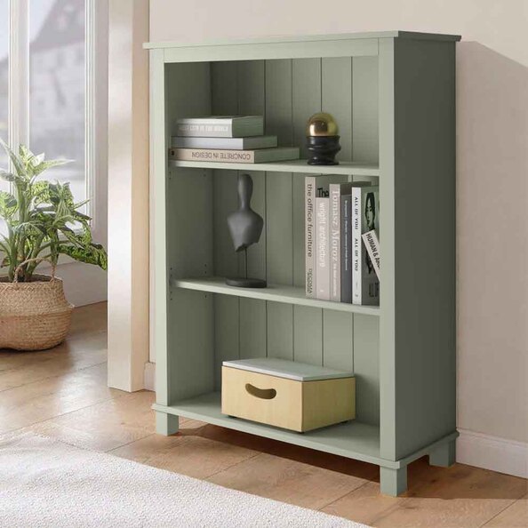 Dorvian Wooden Bookcase with 3 Shelves in Green