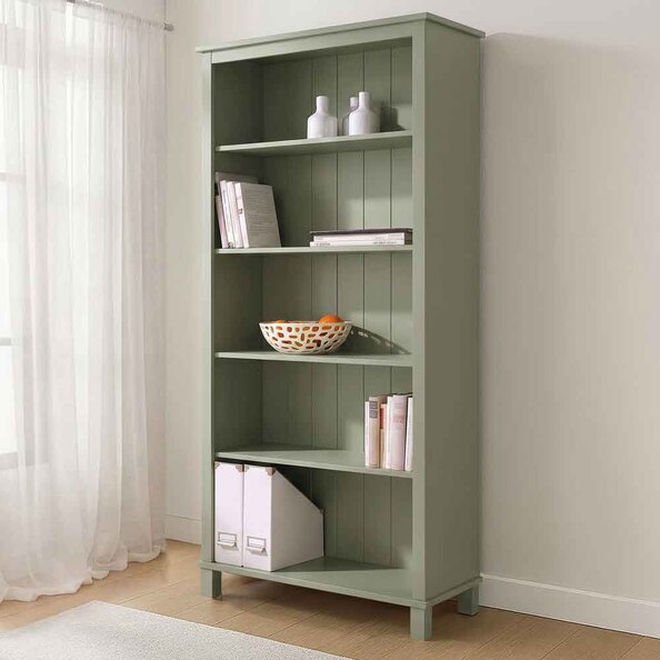 Dorvian Wooden Bookcase with 5 Shelves in Green