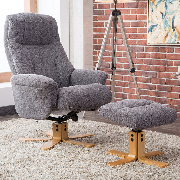 Dox Fabric Recliner Chair With Stool In Lisbon Grey