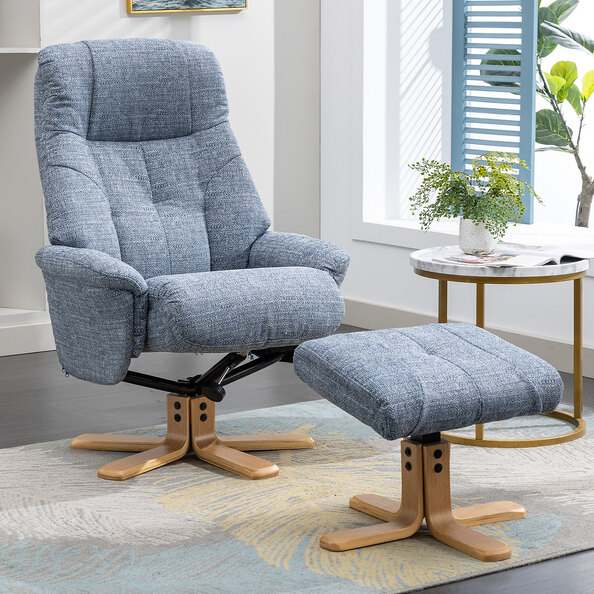 Dox Fabric Recliner Chair With Stool In Lisbon Marine