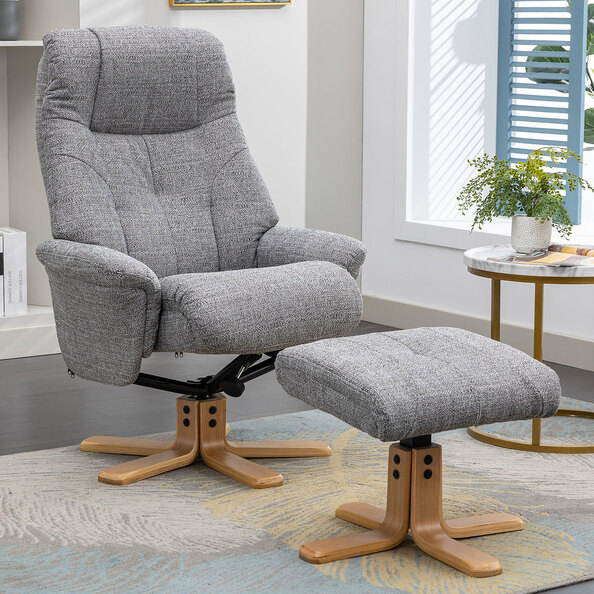 Dox Fabric Recliner Chair With Stool In Lisbon Rock