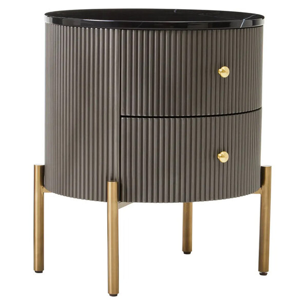 Draper Wooden Bedside Cabinet In Grey And Black Marble Effect