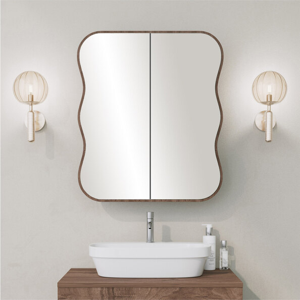 Dream Wooden Bathroom Mirror Cabinet in Walnut