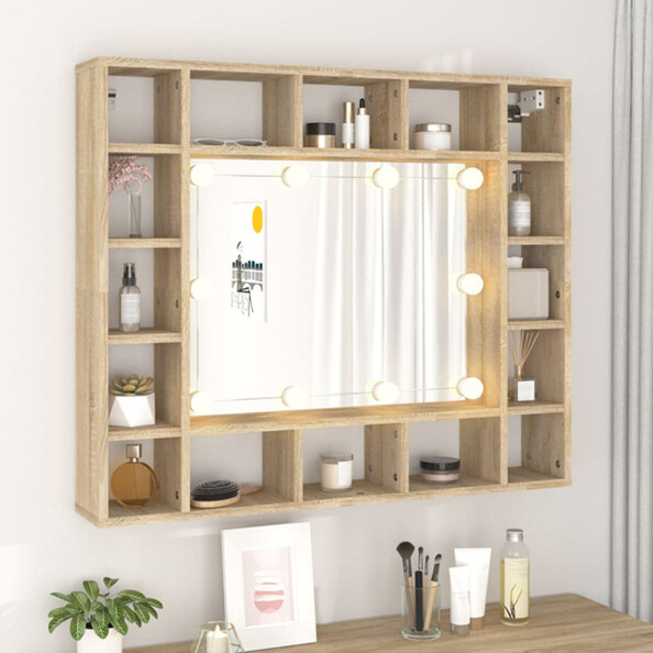 Dublin Wooden Dressing Mirrored Cabinet In Sonoma Oak With LED