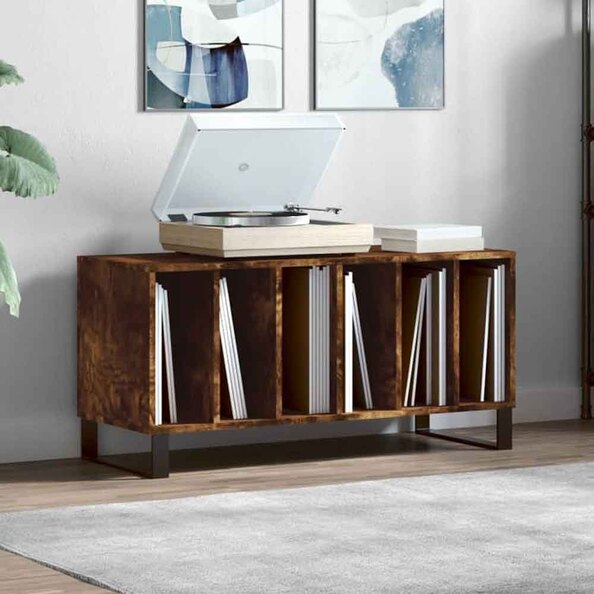 Dubuque 100cm Wooden Filing Cabinet With 6 Shelves And Metal Legs - Smoked Oak
