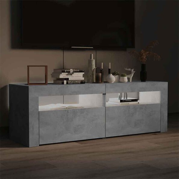 Dubuque 120cm Wooden TV Stand With 2 Doors And LED Lighting - Concrete Grey