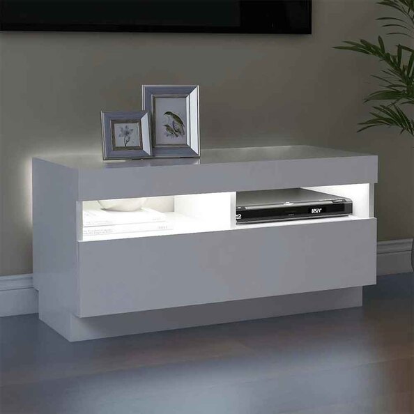 Dubuque 80cm Wooden TV Stand With 1 Door And LED Lighting - White