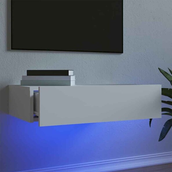 Dubuque Wooden Wall Hung TV Stand With LED - White