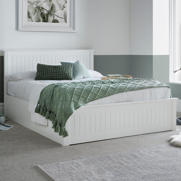 Duncan Wooden Ottoman Storage Double Bed In White