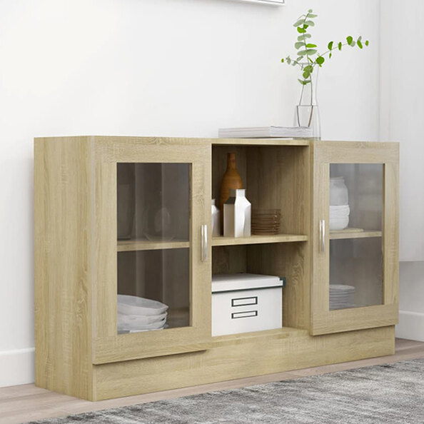 Ebru Wooden Display Cabinet With 2 Doors In Sonoma Oak