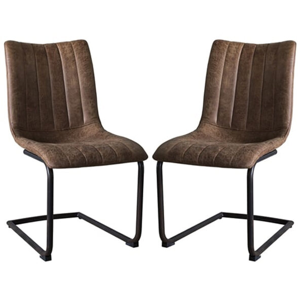 Edenton Brown Faux Leather Dining Chairs In Pair