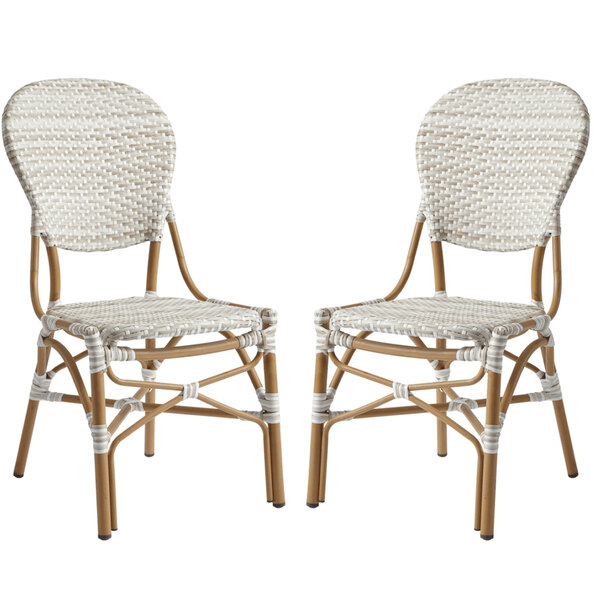 Edinburg Natural Rattan Bar Chairs With Wooden Frame In Pair
