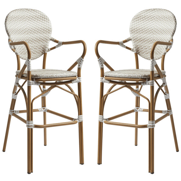 Edinburg Natural Rattan Bar Stools With Wooden Frame In Pair