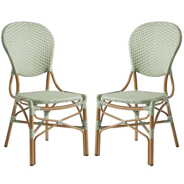 Edinburg Pastel Green Rattan Bar Chairs With Wooden Frame In Pair