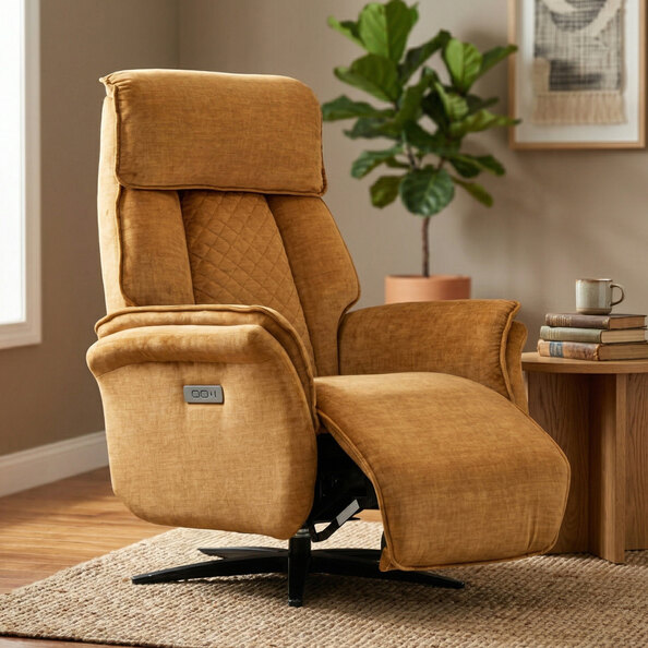 Edison Fabric Electric Recliner Swivel Bedroom Chair In Amber