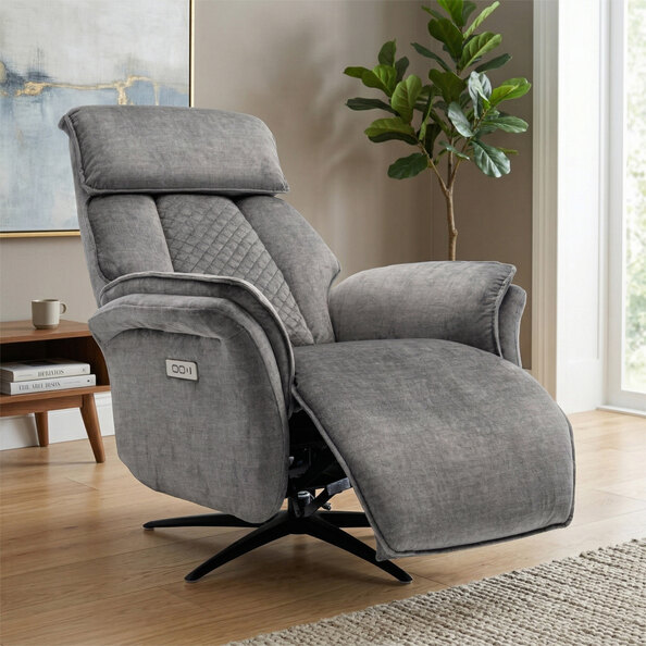 Edison Fabric Electric Recliner Swivel Bedroom Chair In Grey