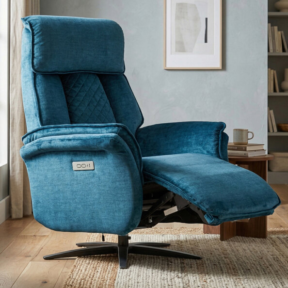 Edison Fabric Electric Recliner Swivel Bedroom Chair In Ocean Blue