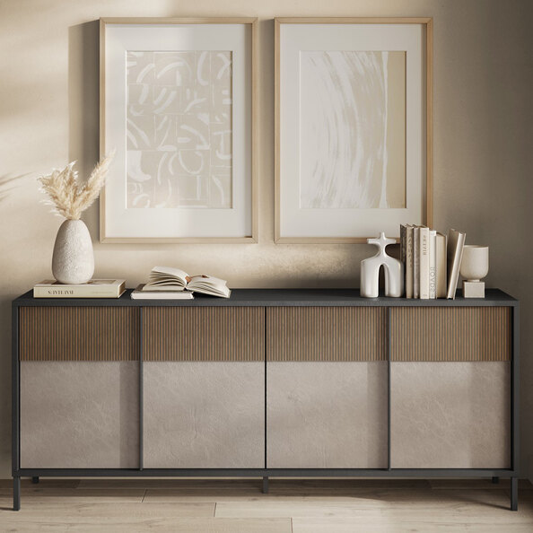 Edison Wooden Sideboard With 4 Doors In Lava Mercure Oak