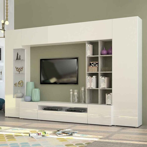 Eindhoven High Gloss Entertainment Unit With Bookcase In White