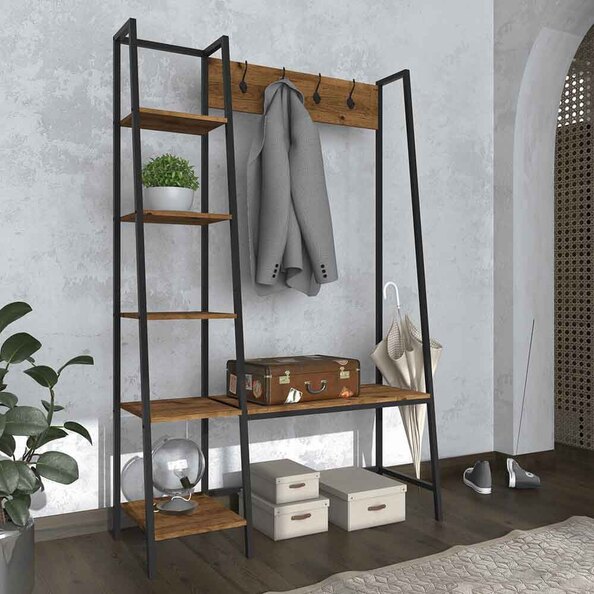 Elaina Rustic Wooden Large Hallway Storage Unit With Metal Frame - Vintage Pine