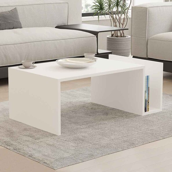 Elara Wooden Coffee Table with Magazine Rack in White