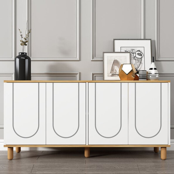 Elaris Wooden Sideboard with 4 Doors in Sapphire Oak and White