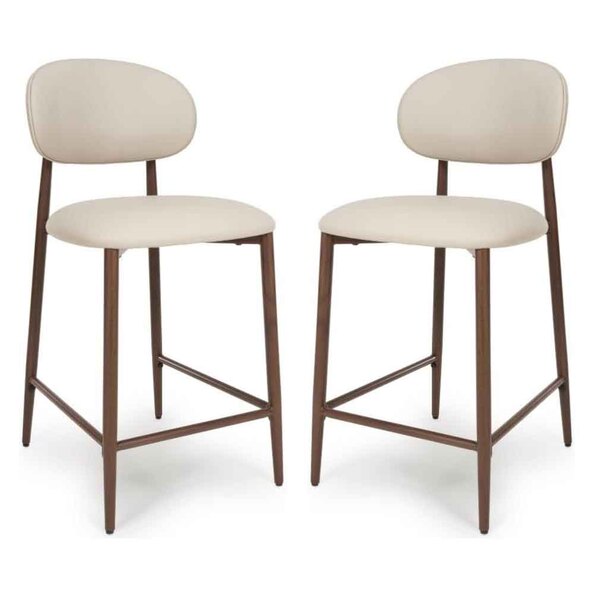 Eldoro Taupe Faux Leather Counter Bar Chairs with Brown Legs in Pair
