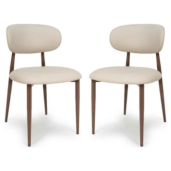Eldoro Taupe Faux Leather Dining Chairs with Brown Legs in Pair