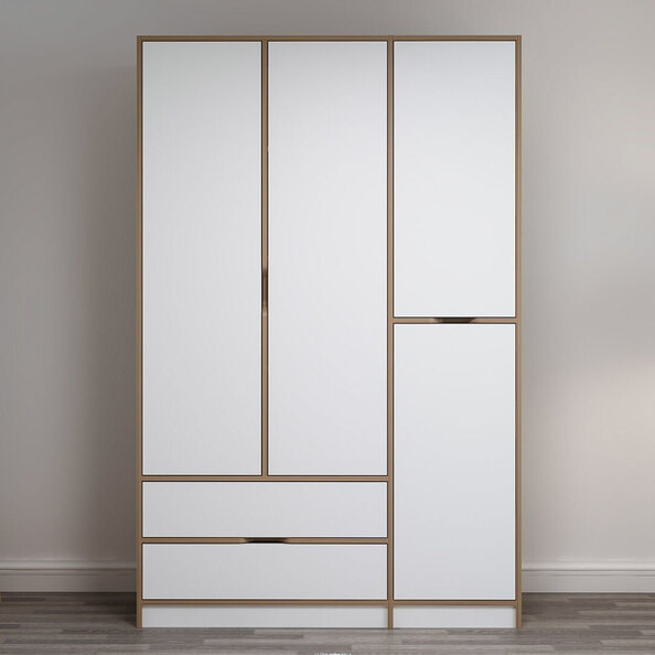 Elina Wooden Wardrobe with 4 Doors in White and Oak