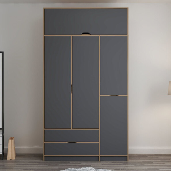 Elina Wooden Wardrobe with 5 Doors in Anthracite and Oak