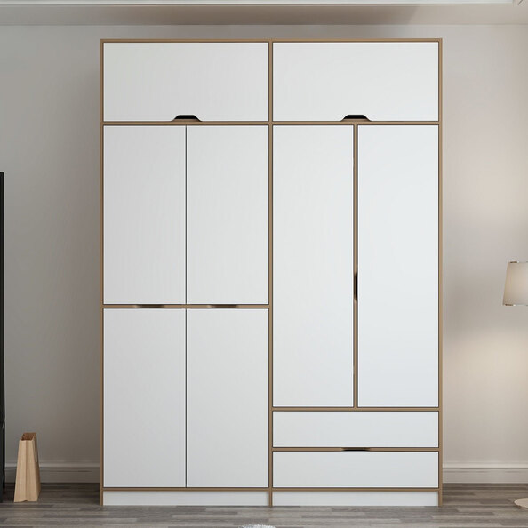 Elina Wooden Wardrobe with 6 Doors 2 Drawers in White and Oak