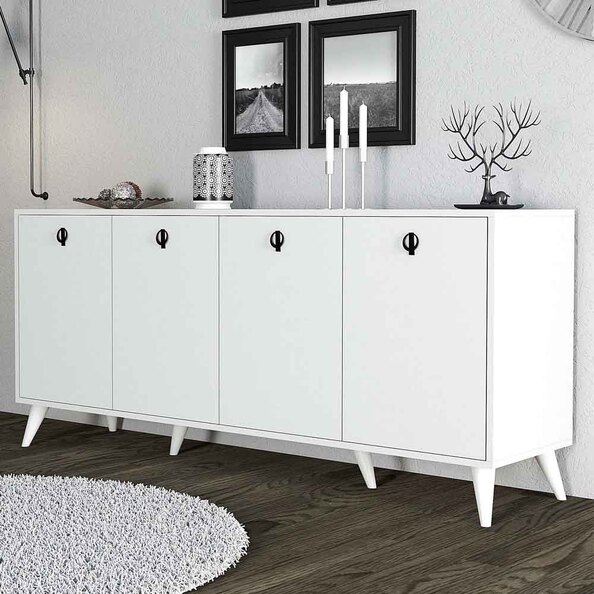 Elite Wooden Sideboard with 4 Doors in White