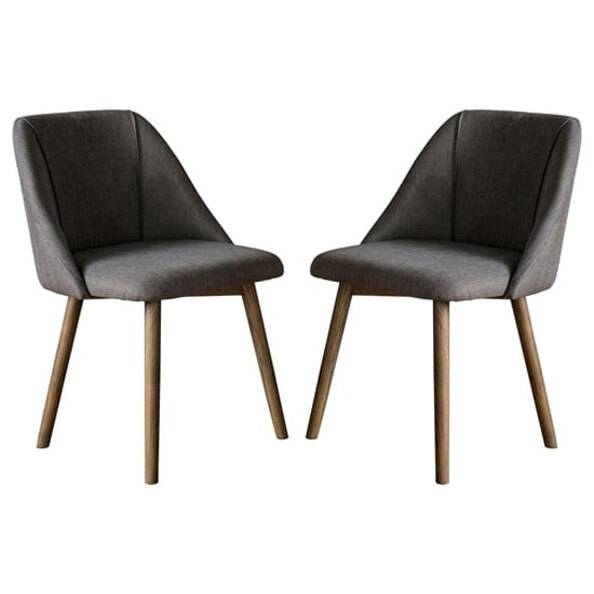 Elliata Slate Grey Fabric Dining Chairs In Pair