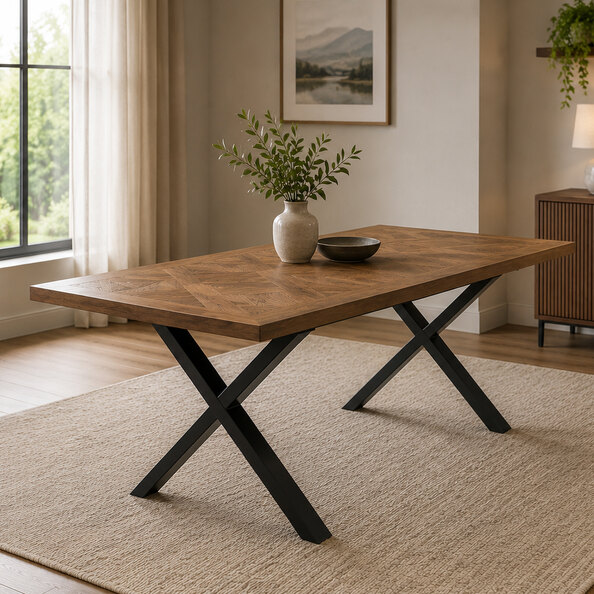 Elliot Elm Veneer Dining Table with Black Legs