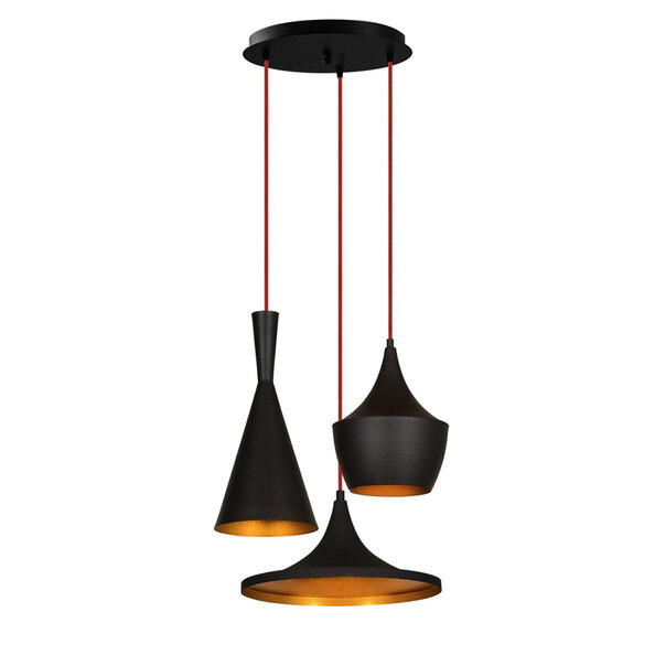Elmas 3 Light Metal Cluster Pendant Light in Black and Red