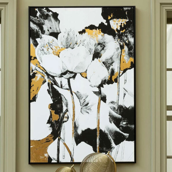 Elmiron Canvas Floral and Metallic Wall Art in Multicolour